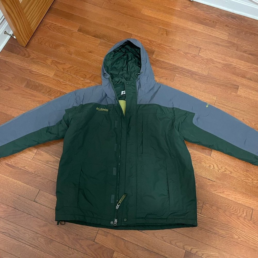 Columbia windbreaker hooded fleece lined green two tone outdoor jacket men large